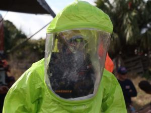 Firefighter in HazMat Suit